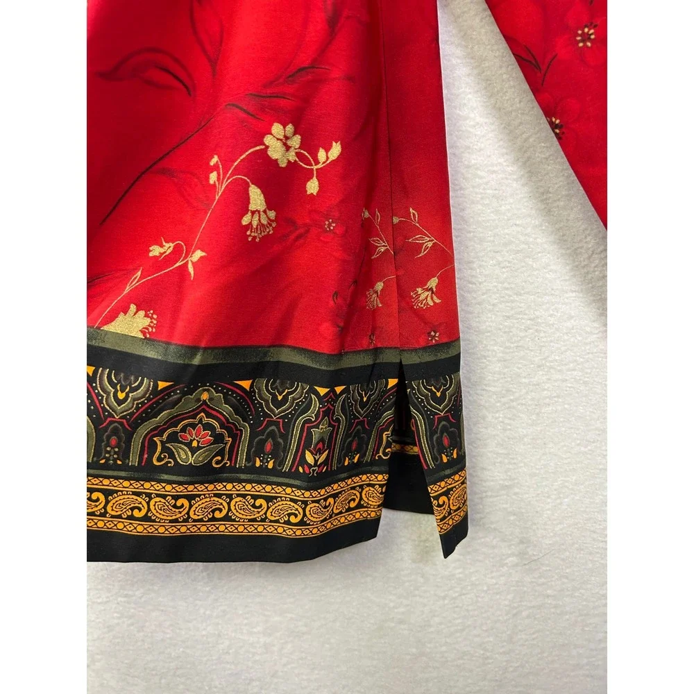 Karin Stevens Red Floral Mandarin Collar Jacket‎ Women's Size 12T
